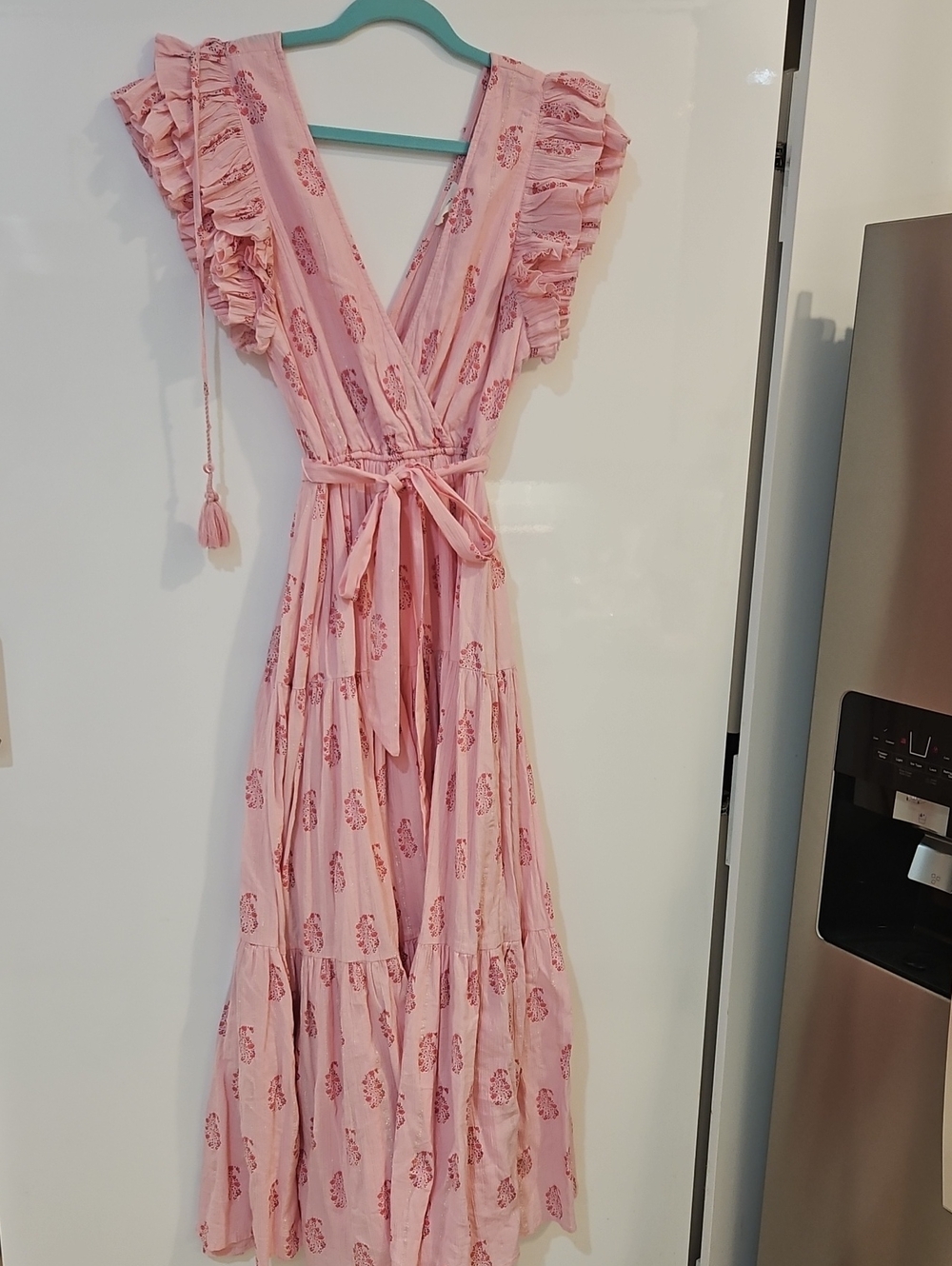 A Loves A Pink Ruffle Sleeve Tiered Maxi Dress